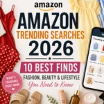 Amazon trending searches 2026 featuring linen clothing, slip dresses, polka dots, butter yellow fashion, skincare and collectibles