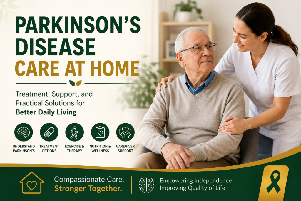Parkinson’s disease care at home with supportive caregiver and older adult