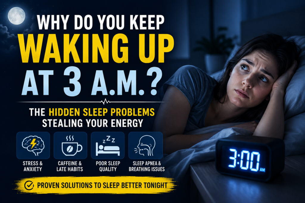 Woman awake at 3 a.m. struggling with nighttime awakenings and sleep problems